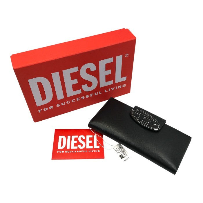 DIESEL ディーゼル 長財布 レディース ユニセックス レザー 小銭入れあり シンプル メタルロゴ ブラック X08823PR818 中古 T1