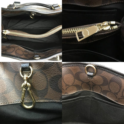 COACH コーチ シグネチャー ミニ マーゴット キャリーオール ハンドバッグ レディース 2way ショルダー 斜め掛け ブラウン/ブラック F34605 中古 T1