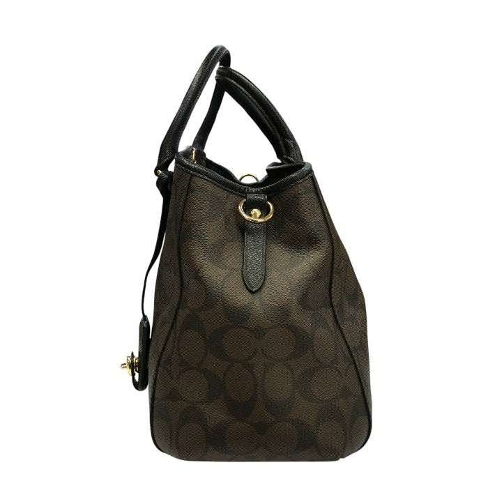 COACH コーチ シグネチャー ミニ マーゴット キャリーオール ハンドバッグ レディース 2way ショルダー 斜め掛け ブラウン/ブラック F34605 中古 T1