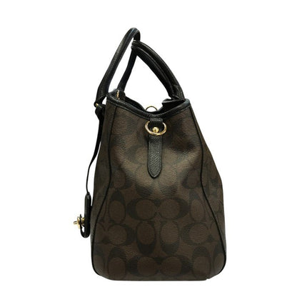 COACH コーチ シグネチャー ミニ マーゴット キャリーオール ハンドバッグ レディース 2way ショルダー 斜め掛け ブラウン/ブラック F34605 中古 T1