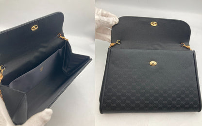 GUCCI グッチ マイクロGG サテン チェーン ショルダー バッグ ヴィンテージ ブラック 中古 D4