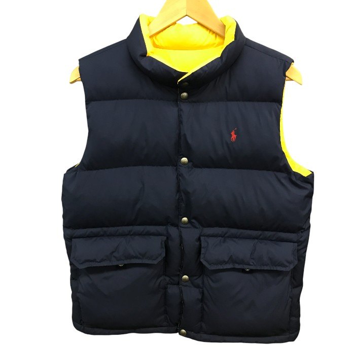 POLO RALPH LAUREN ラルフローレン ダウンベスト リバーシブル イエロー/ネイビー 160㎝ 中古 M1