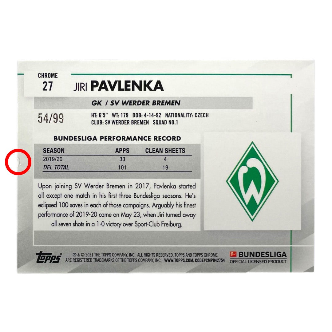 TOPPS サッカーカード CHROME JIRI PAVLENKA WERDER BREMEN /99 #27 中古 IT2