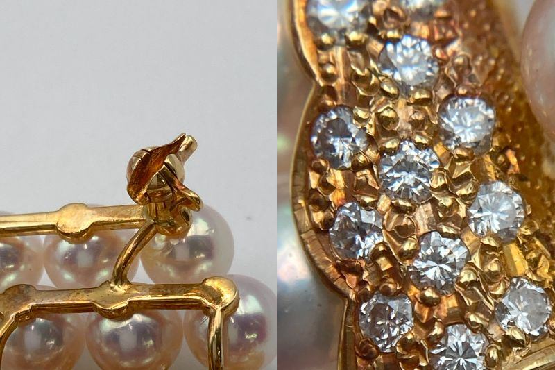 K18 ダイヤ0.46ct 5.8-6.1mm パール ブローチ 中古 D4