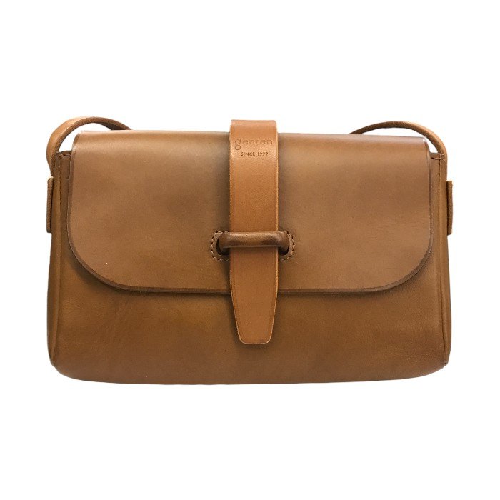genten ゲンテン ヌオーバ ショルダーバッグ ユニセックス レザー サドルベルト コンパクト 横型 斜め掛け ブラウン 中古 T1