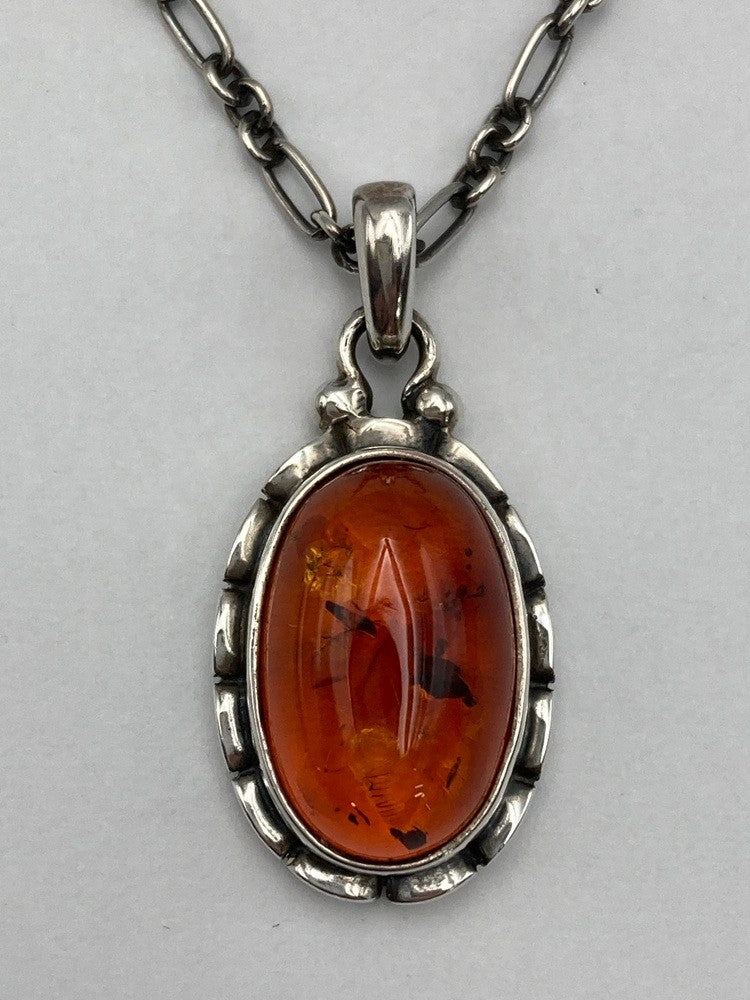 GEORG JENSEN ジョージジェンセン 2001年 ヘリテージ イヤーネックレス SV925 琥珀 中古 D4