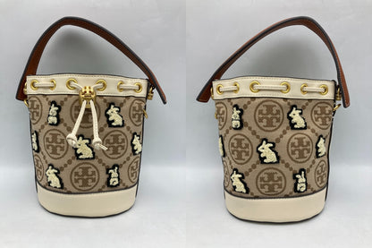 TORY BURCH トリーバーチ Tモノグラム ジャガード ベルバッグ/バケットバッグ 2023年限定 ラビット 中古 D4