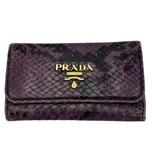 PRADA プラダ パイソン調 6連 キーケース ブランド レディース レザー パープル ブラック 中古 W４