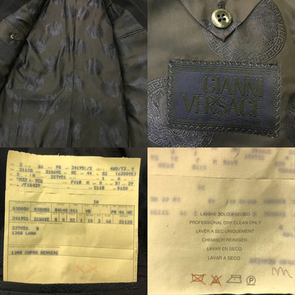 GIANNI VERSACE ヴェルサーチ ジャケット/パンツ スーツ上下セット メンズ 春秋 ダブルブレスト 4釦 4つボタン 無地 ツータック ブラック 52サイズ 中古 T1