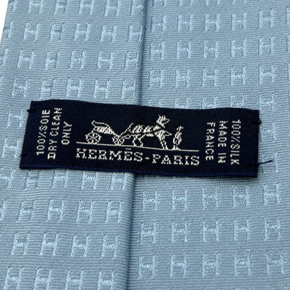 HERMES エルメス ネクタイ H030189T 61 ジャガード ファソネ H シルク100% ブルーシェル 30106 メンズ ビジネス 総柄 おしゃれ ブランド 水色 中古 W４