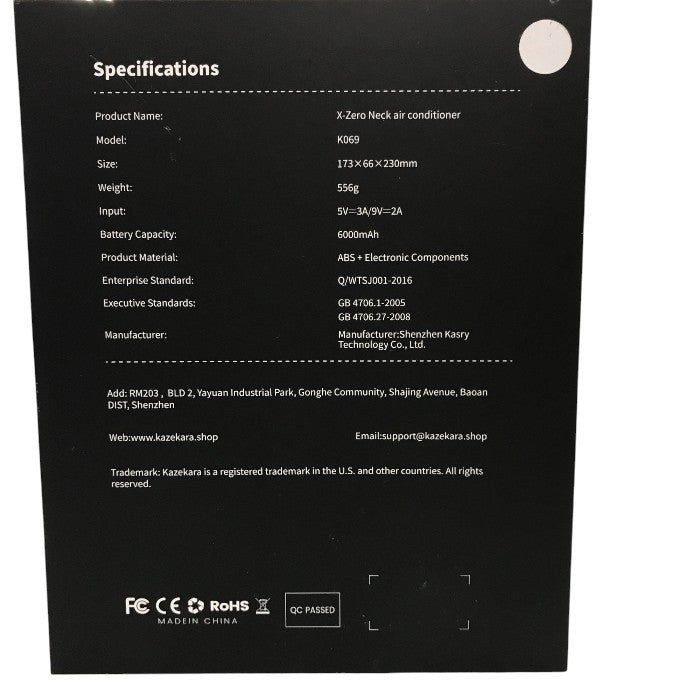 Kazekara・X-Zero ネッククーラー 冷却プレート ネックファン 全周ペルチェ6000mAh  首掛け扇風機 中古 Y1