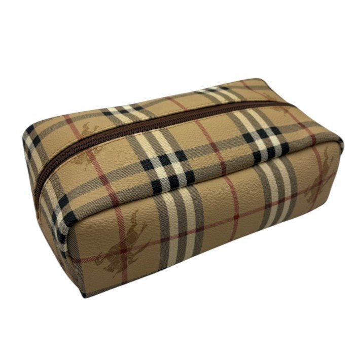 BURBERRY バーバリー トラベル ポーチ レディース PVC ノバチェック シャドーホース ベージュ系 ブランド 大きめ レディース かわいい 化粧ポーチ 小物入れ 中古 W４