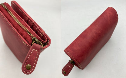 SNOOPY スヌーピー 2つ折り財布 コンパクト ラウンドファスナー 刺繍 レッド 中古 D4