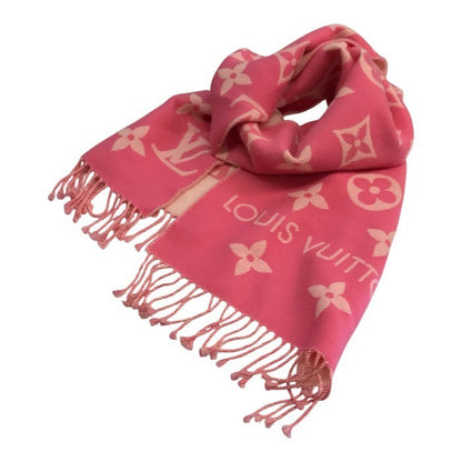 LOUIS VUITTON ルイヴィトン LVエセンシャル マフラー レディース 184×34cm ウール モノグラム フリンジ ピンク M78936 中古 T1