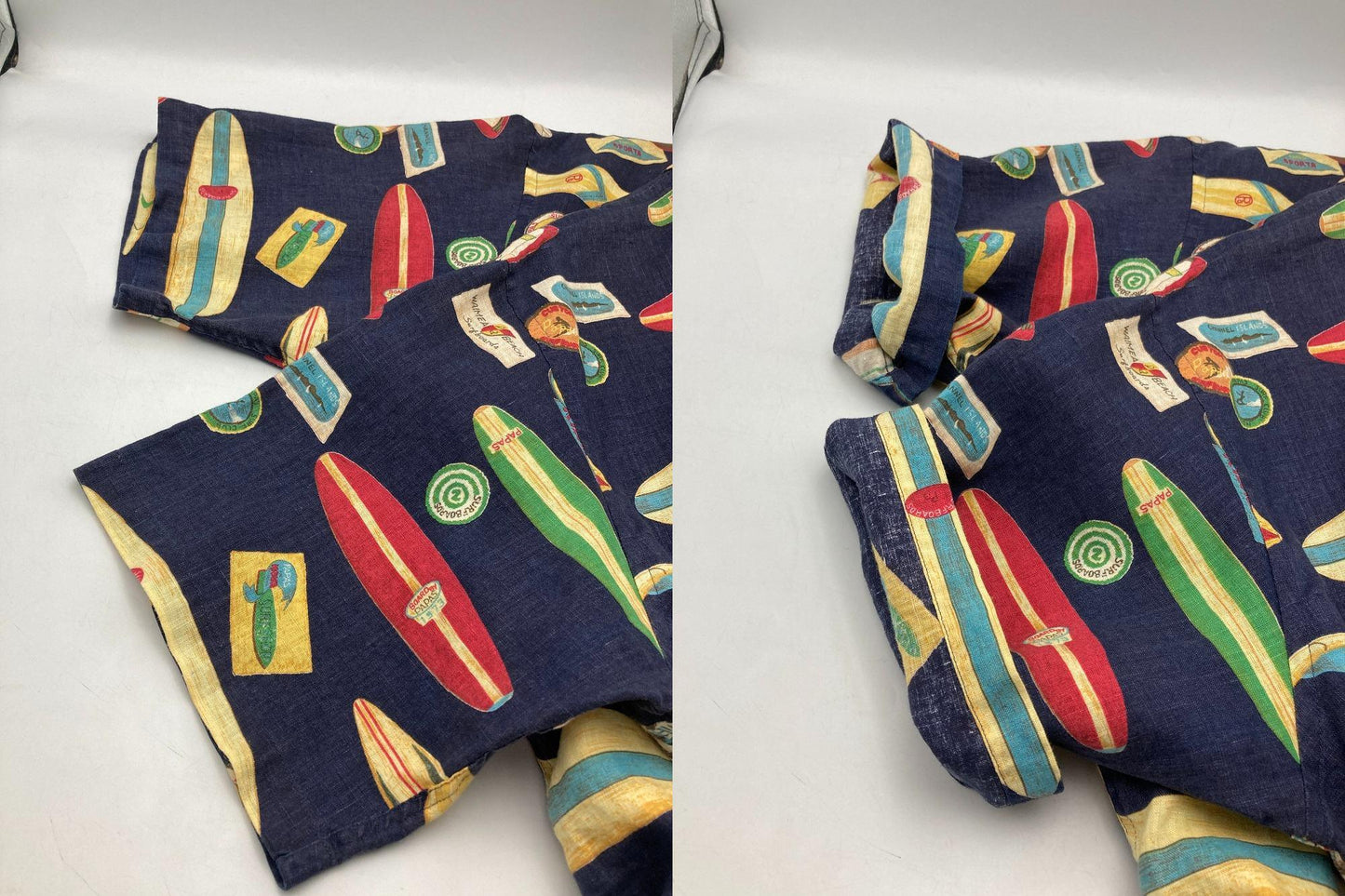 PAPAS ISLAND パパス 麻100% 半袖シャツ サーフ柄 中古 D4