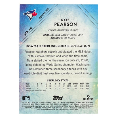 TOPPS MLBカード BOWMAN STERLING NATE PEARSON TORONTO BLUE JAYS /199 #BSR-60 中古 IT2