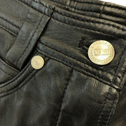 VERSACE ヴェルサーチ CLASSIC V2 レザーパンツ レディース 細身 ストレート ジップフライ ブラック 40サイズ 中古 T1