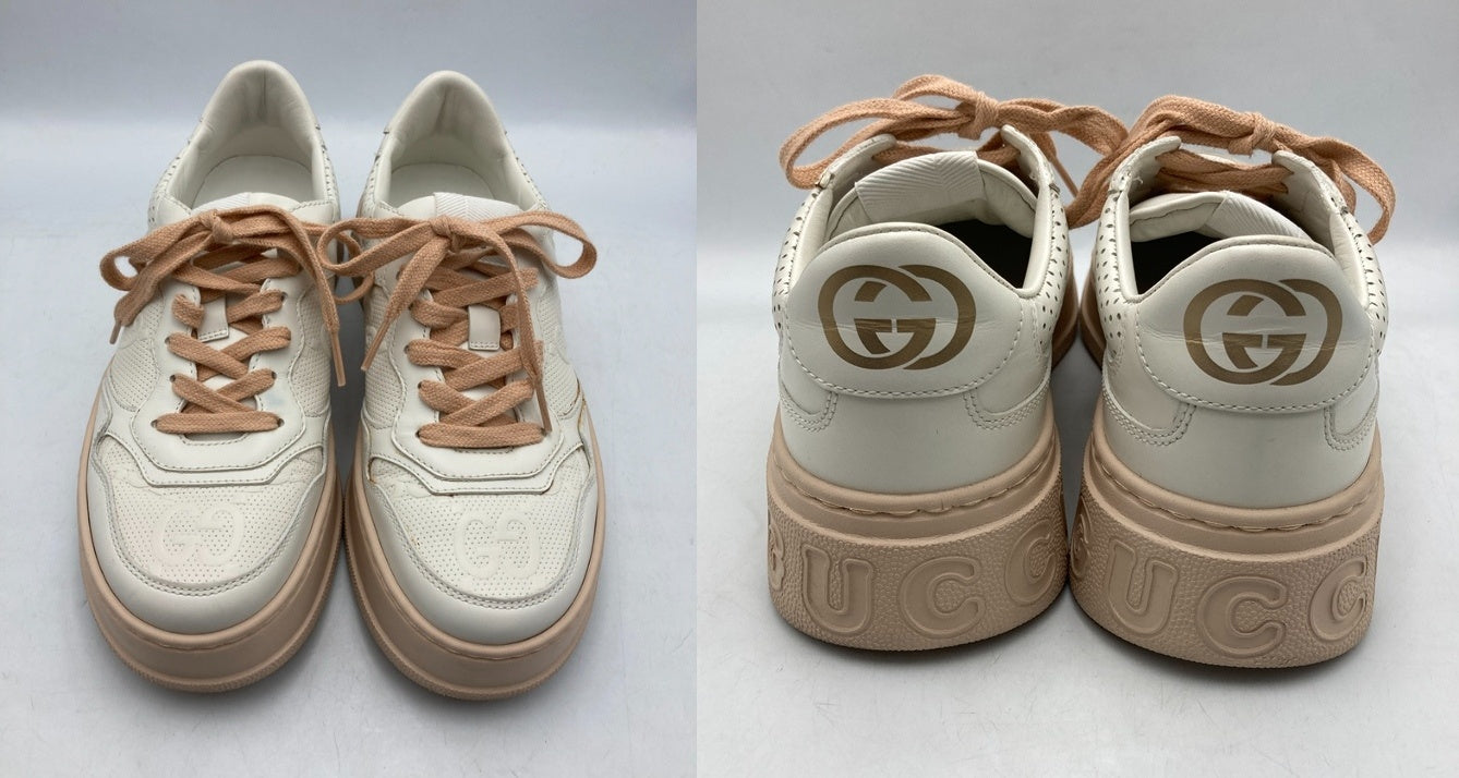GUCCI グッチ GGエンボス レースアップ スニーカー ホワイト/ピンク 684911 サイズ37 レディース 中古 D4