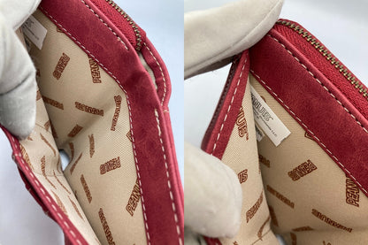 SNOOPY スヌーピー 2つ折り財布 コンパクト ラウンドファスナー 刺繍 レッド 中古 D4