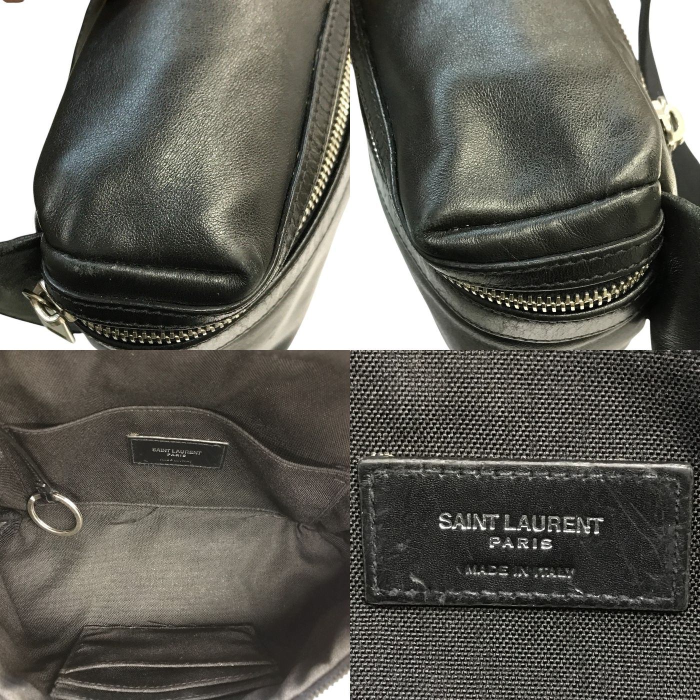 SAINT LAURENT サンローラン クロスボディバッグ メンズ レザー キーリング付き シンプル 無地 ブラック 中古 T1