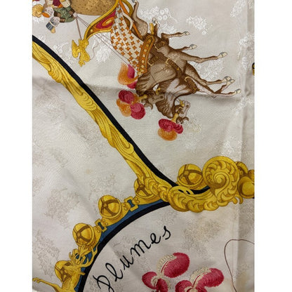 HERMES エルメス スカーフ カレ90 Plumes et Grelots 羽根飾りと鈴 レディース ブランド 服飾 おしゃれ 中古 W４