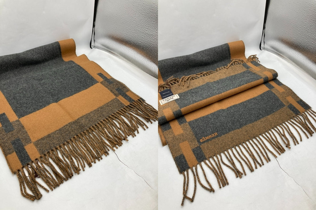 HERMES エルメス Hパッサン カシミヤマフラー 中古 D4