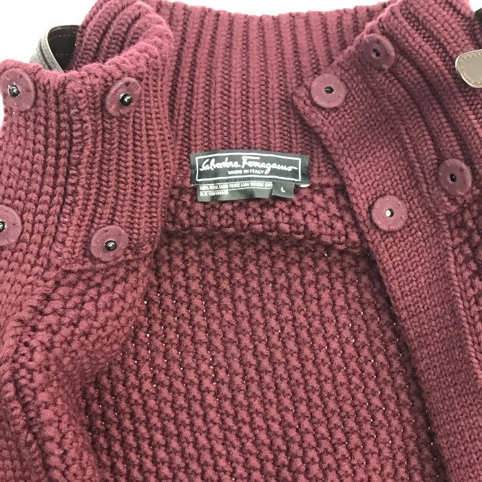 Salvatore Ferragamo サルヴァトーレ フェラガモ ポンチョ レディース ニット ロング カーディガン ベルト ボルドー Lサイズ 中古 T1
