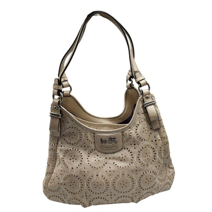 COACH コーチ マディソン マギー パンチングレザー トートバッグ 19625 本革 鞄 ブランド レディース パールベージュ 中古 W４
