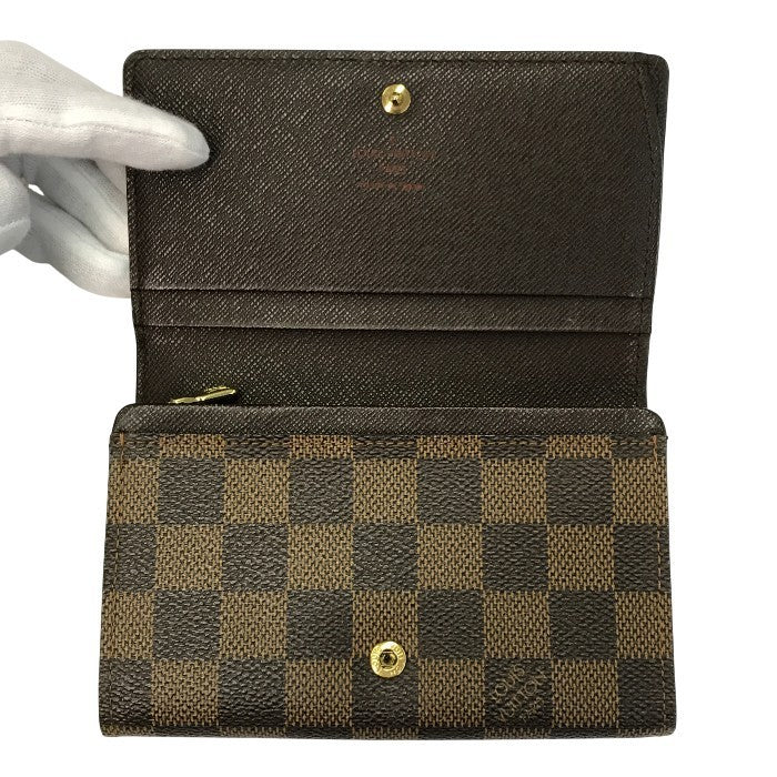 LOUIS VUITTON ルイヴィトン ダミエ エベヌ ポルトモネビエトレゾール 財布 2つ折り 小銭入れ付き ブラウン N61730 中古 T1
