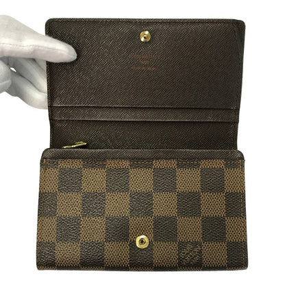 LOUIS VUITTON ルイヴィトン ダミエ エベヌ ポルトモネビエトレゾール 財布 2つ折り 小銭入れ付き ブラウン N61730 中古 T1