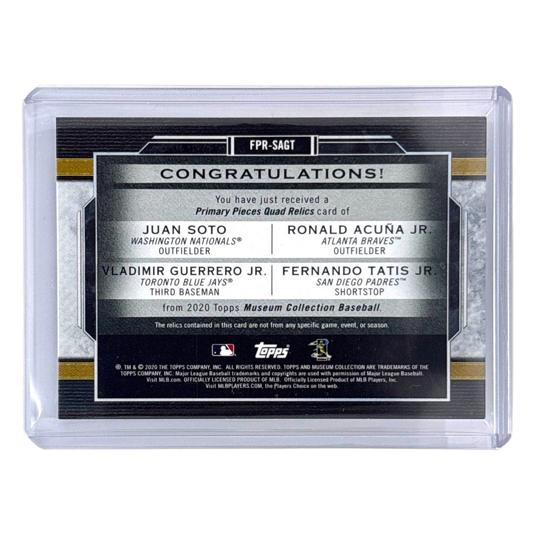 TOPPS MLBカード MUSEUM COLLECTION JUAN SOTO NATIONALS RONALD ACUNA JR. BRAVES VLADIMIR GUERRERO JR. BLUE JAYS FERNANDO TATIS JR. PADRES /99 #FPR-SAGT 中古 IT1