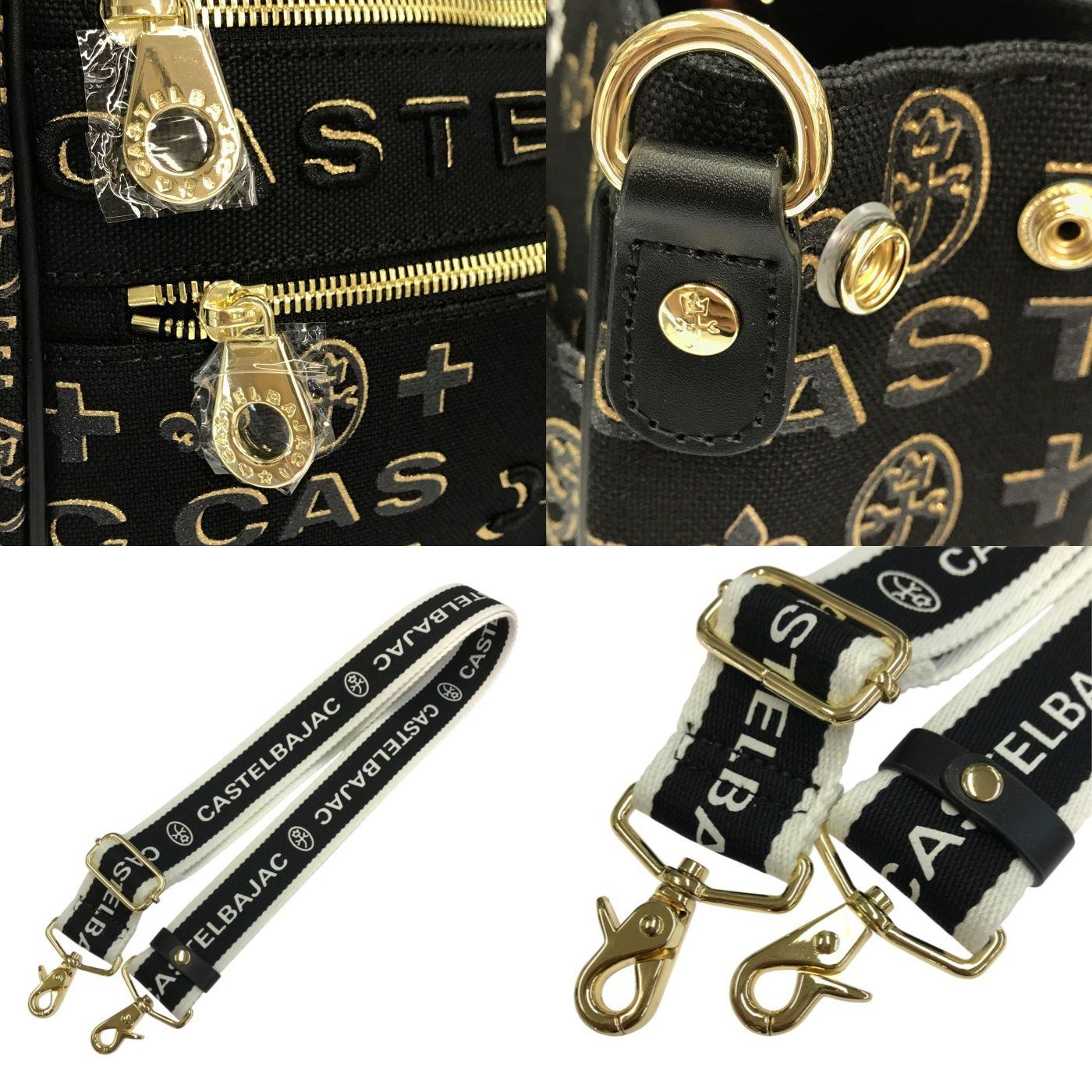 CASTELBAJAC カステルバジャック シテ ミニトートバッグ レディース 2way ショルダーバッグ 立体ロゴ シャイニー ブラック/ゴールド 089551 中古 T1