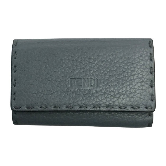 FENDI フェンディ セレリア 6連キーケース ユニセックス selleria レザー ステッチ 無地 ブルーグレー 中古 T1