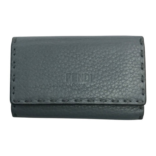 FENDI フェンディ セレリア 6連キーケース ユニセックス selleria レザー ステッチ 無地 ブルーグレー 中古 T1