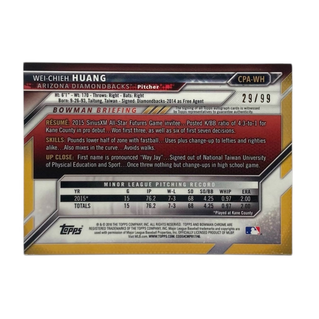 TOPPS MLBカード BOWMAN CHROME 1ST WEI-CHIEH HUANG ARIZONA DIAMONDBACKS /99 #CPA-WH 中古 IT2
