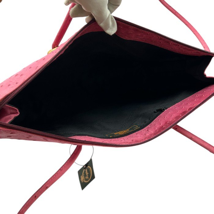 Regina レジーナ オーストリッチ トートバッグ 鞄 レザー 大きめ 通勤 レディース ピンク 中古 W４