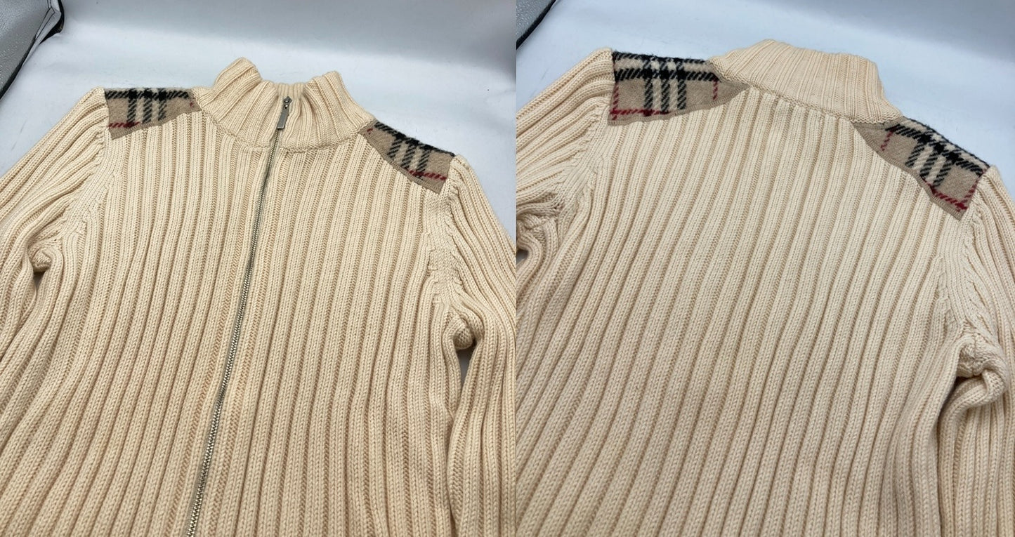 BURBERRY LONDON バーバリー ロンドン ノバチェック リブニット ジップアップ サイズ2 レディース 中古 D4
