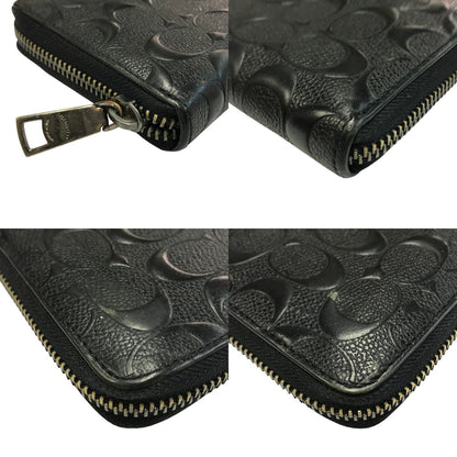 COACH コーチ 長財布 メンズ シグネチャー ラウンドジップ レザー エンボス ブラック F58113 中古 T1