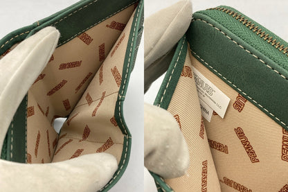 SNOOPY スヌーピー 2つ折り財布 コンパクト ラウンドファスナー 刺繍 グリーン 中古 D4