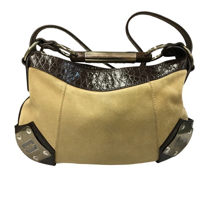 DOLCE&GABBANA ドルチェ&ガッバーナ ショルダーバッグ レディース スウェードレザー 型押し ロゴプレート 内総柄 2way ハンドバッグ ベージュ/ブラウン 中古 T1