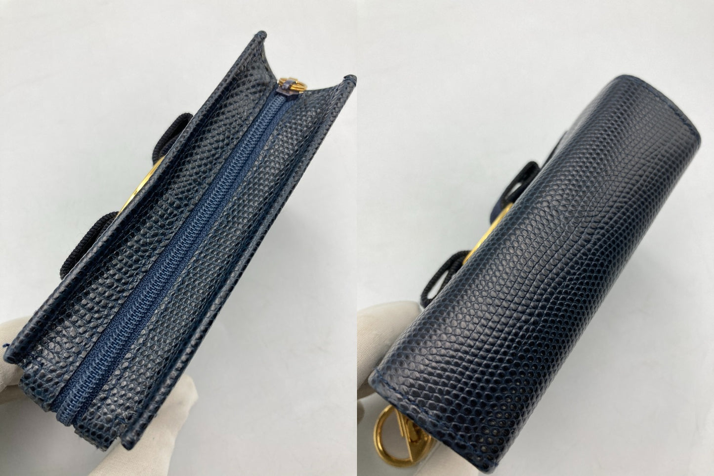 Salvatore Ferragamo フェラガモ ヴァラリボン リザード調 型押しレザー ポーチ 223057 中古 D4