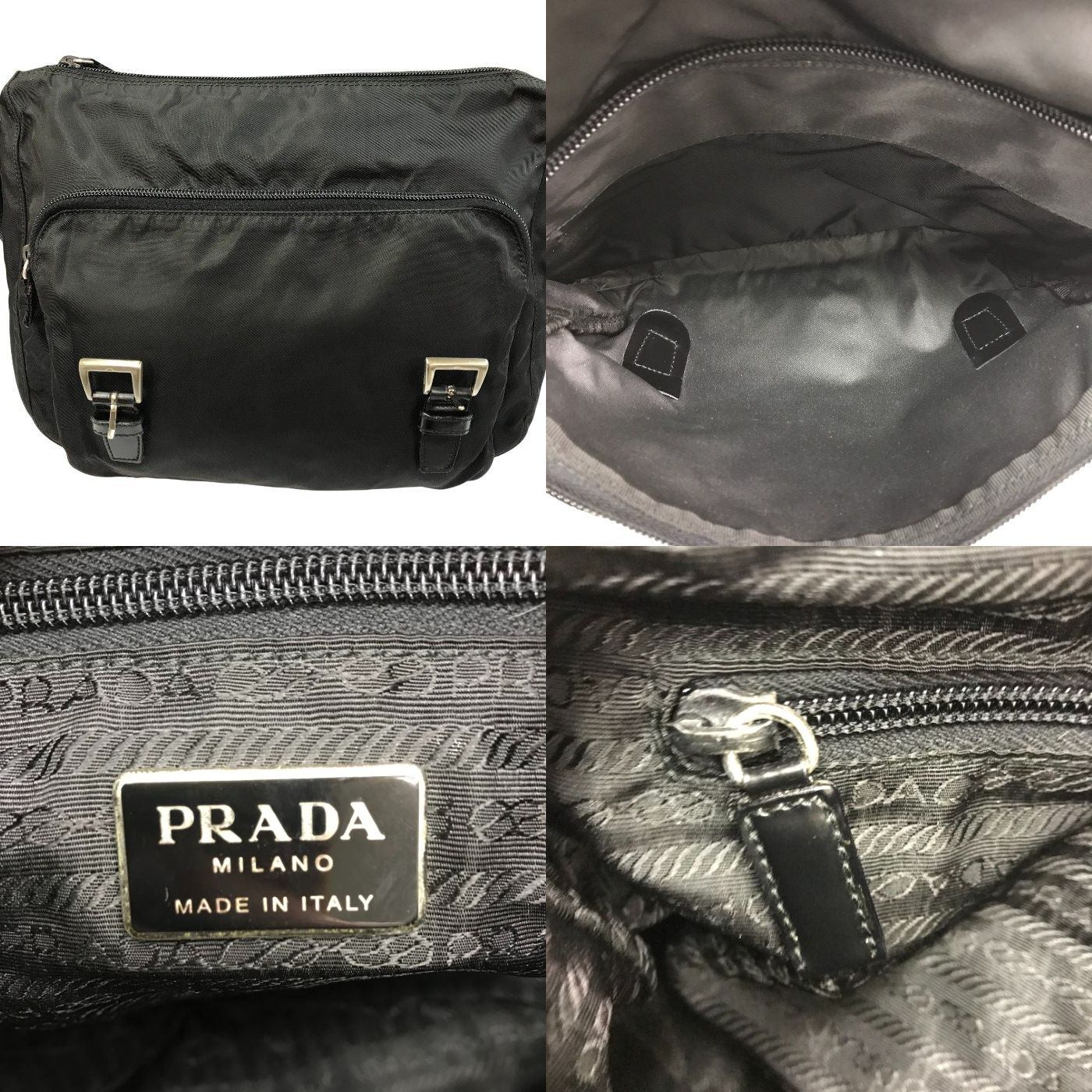 PRADA プラダ ショルダーバッグ ユニセックス ナイロン 斜め掛け 軽量 通勤 通学 ブラック 1BD671 中古 T1