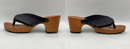 mizutori みずとりの下駄 hitete 6.5 紫流 黒・紫（小倉 縞縞) サイズL レディース 中古 D4