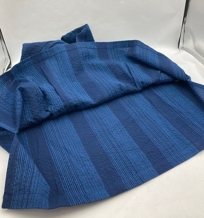 久留米織 しじら 藍紬 半袖ブラウス 1076-2 サイズL レディース 中古 D4