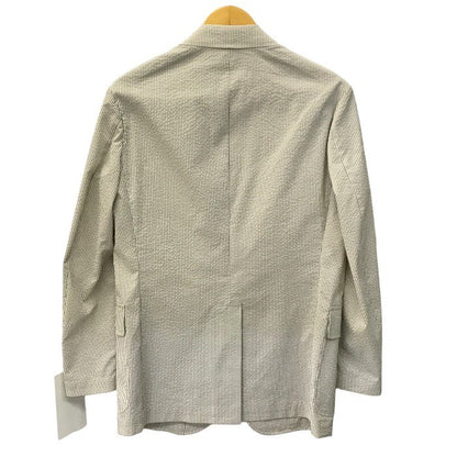 J.PRESS ジェイプレス テーラードジャケット メンズ 春夏 段返り3つボタン 薄手 ストレッチ ストライプ ホワイト系/グレー Lサイズ 中古 T1