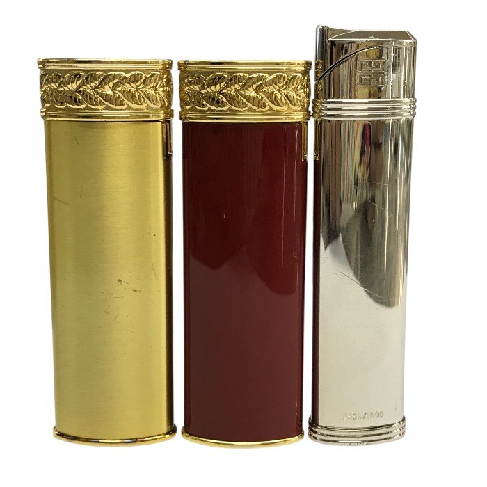 SONIA RYKIEL / GIVENCHY ガスライター 3点セット スリム 着火未確認 ジャンク品 ゴールド/レッド/シルバー 中古 T1