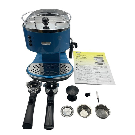 DeLonghi ICONA エスプレッソ・カプチーノメーカー（アズーロブルー） ECO310B カフェラテ コーヒー レトロ クラシック カフェポッド 中古 R4