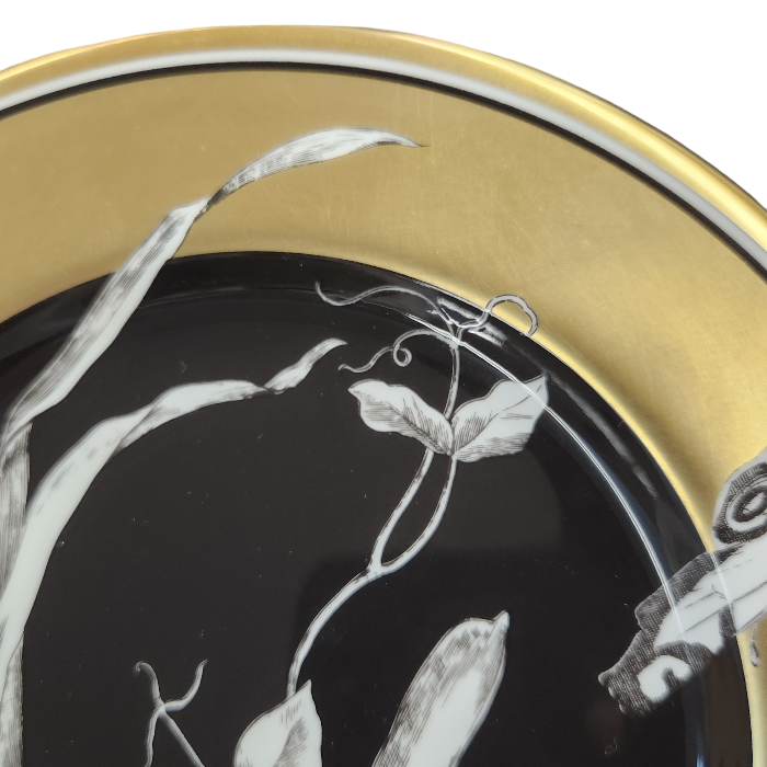 MINTON ミントン ROSENBORG ローゼンブルグ プレート 2枚セット 16.5cm ペア 陶磁器 金彩 花 ボタニカル ホワイト/ブラック/ゴールド ROSENB6P 中古 T1