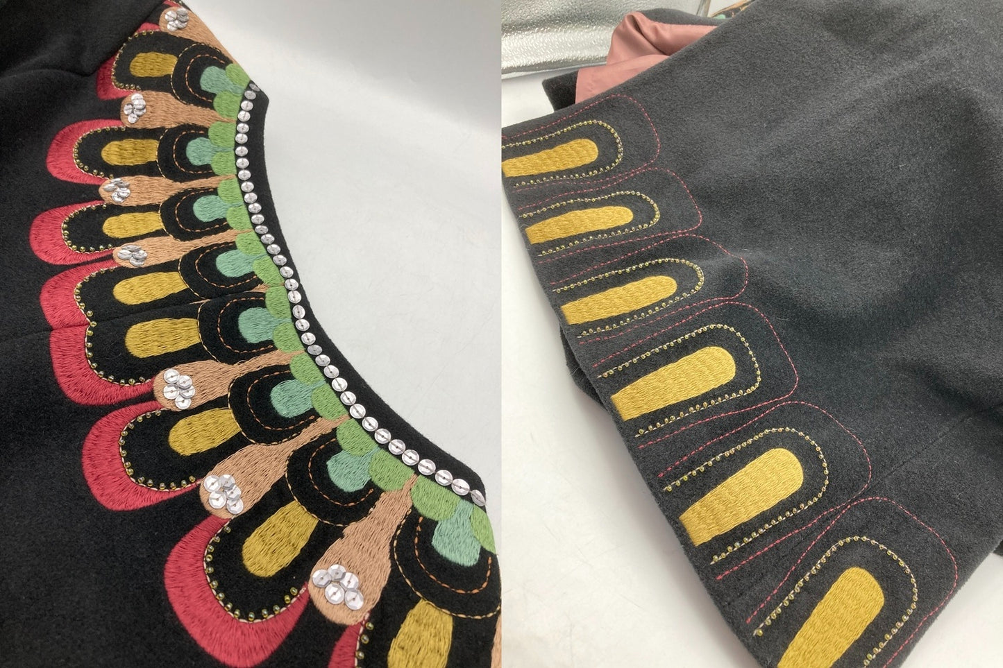 jocomomola ホコモモラ 刺繍 ビーズ ワンピース サイズ40 ブラック 中古 D4