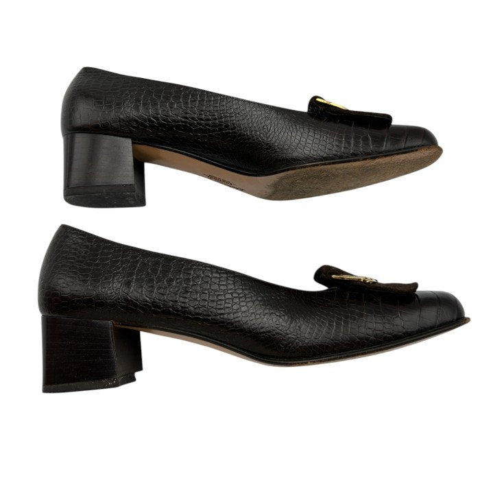 ジャンク品 Salvatore Ferragamo サルヴァトーレ フェラガモ クロコ調 スエード パンプス 87960A48 6(約23.5cm) 靴 シューズ レザー レディース 中古 W４